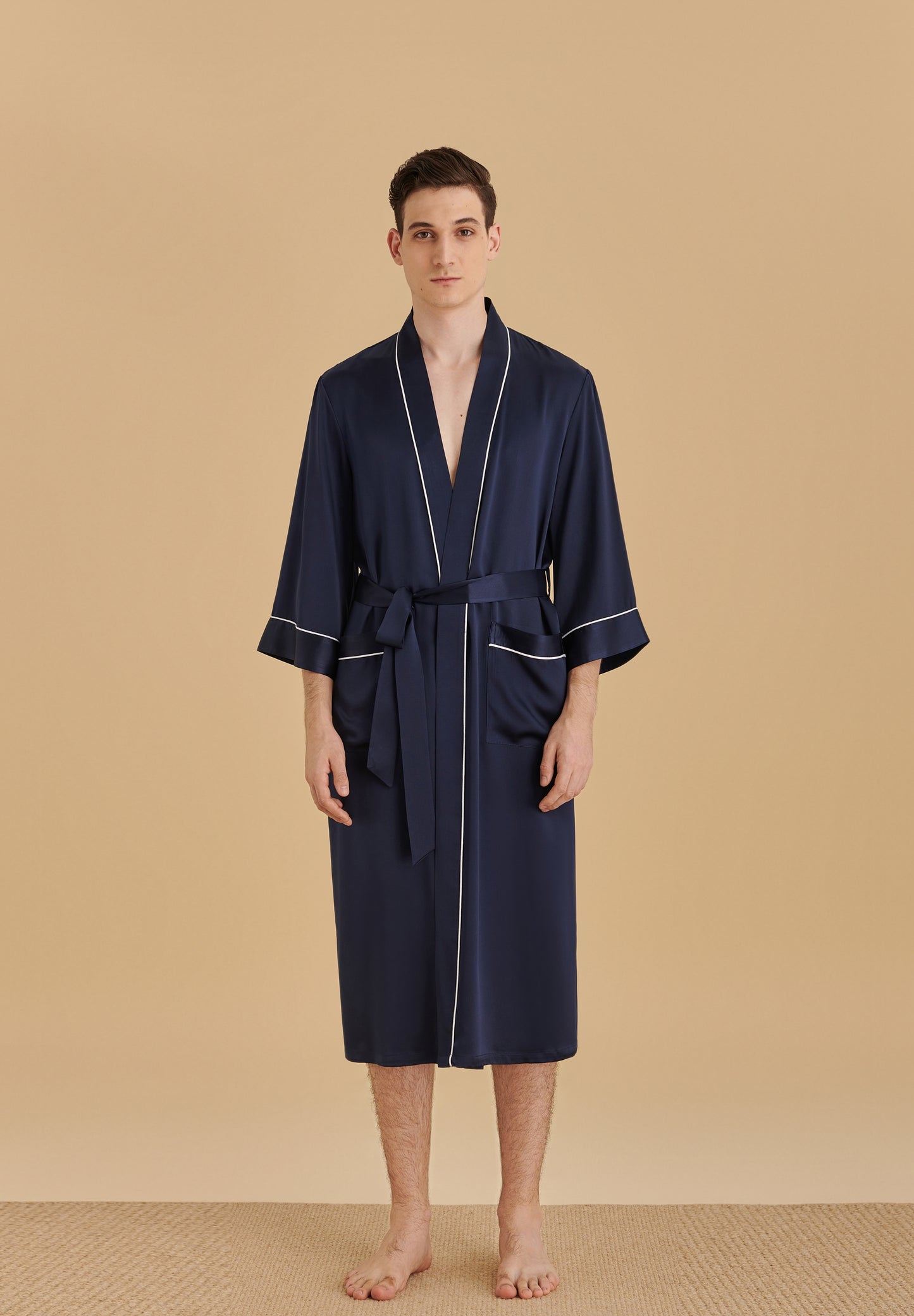 22 Momme Kimono Silk Robe with Piping