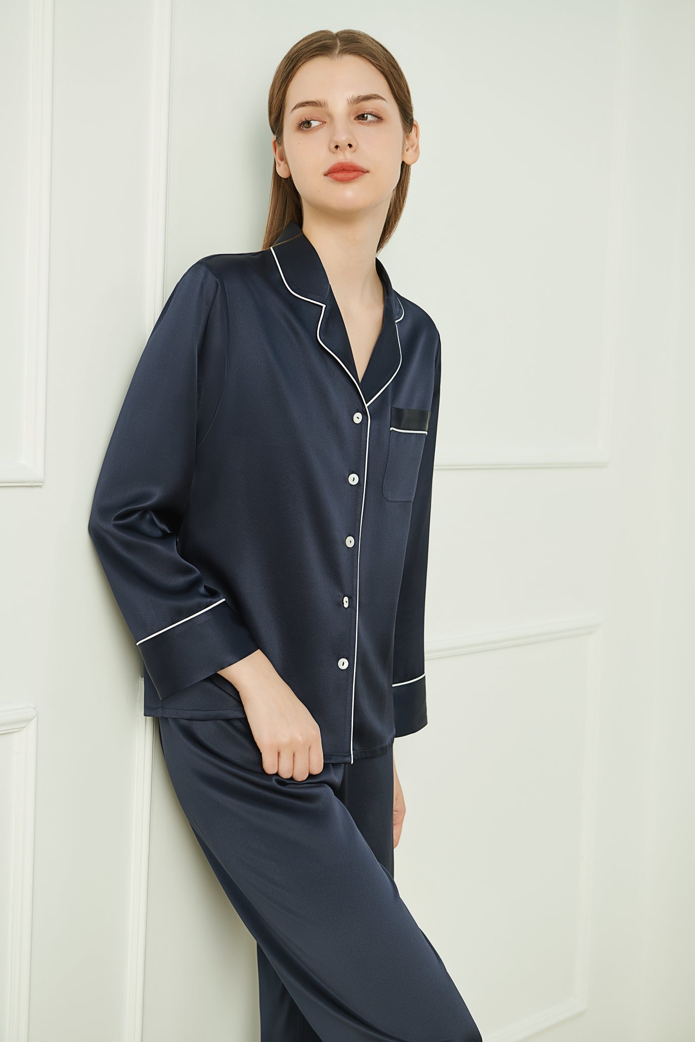 22 Momme Classic Trimmed women Silk Pajamas Set