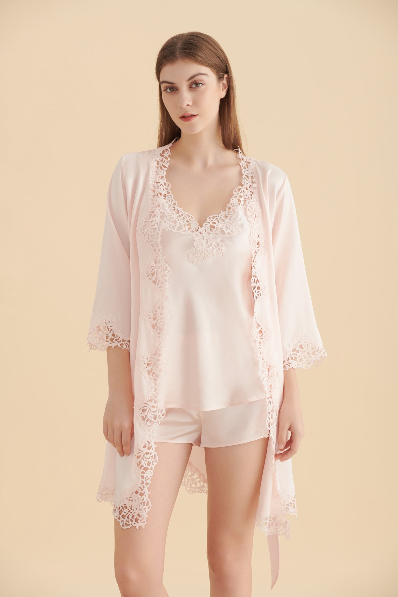 22 Momme Silk Night Robe With Delicate Lace