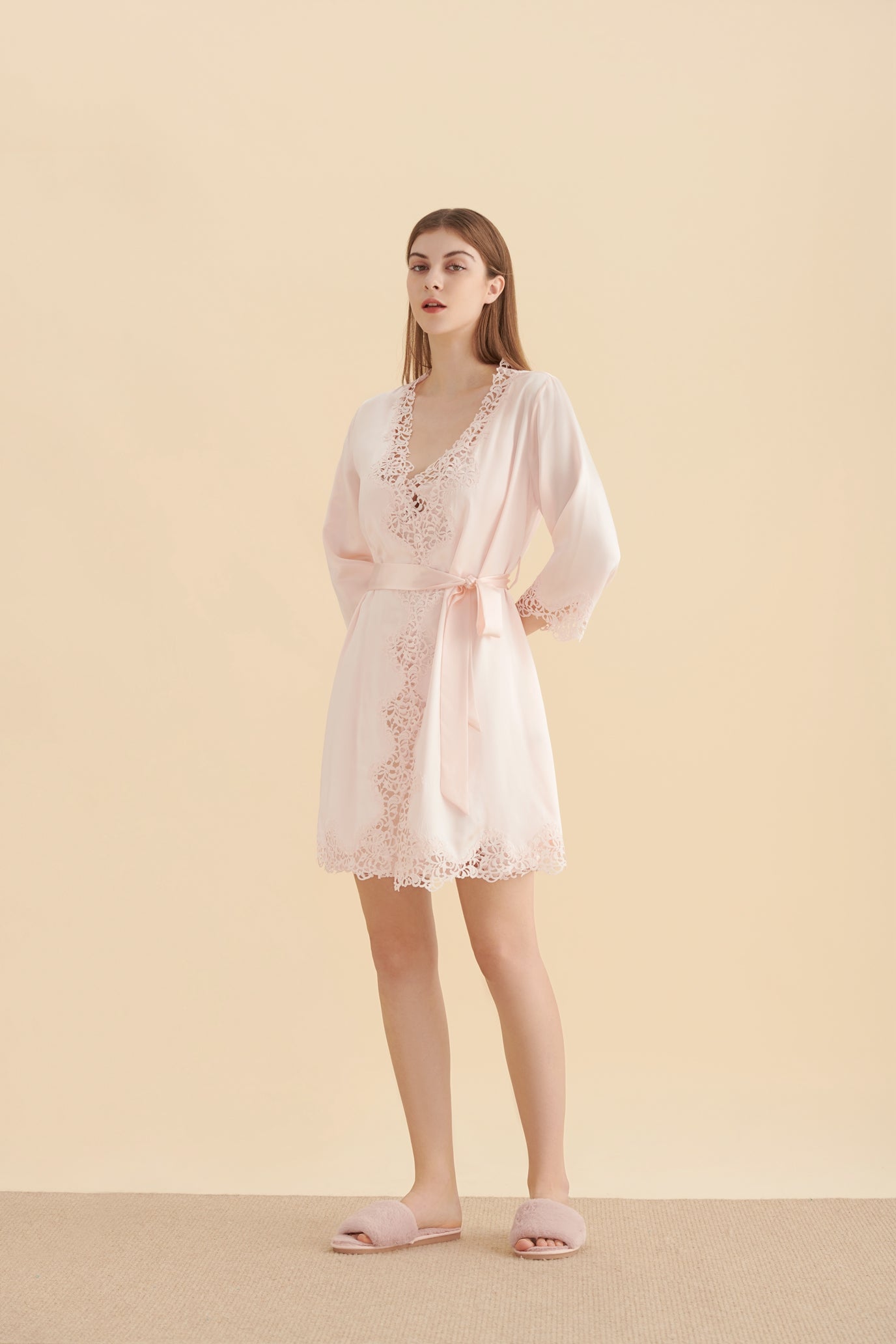 22 Momme Silk Night Dress With Delicate Lace