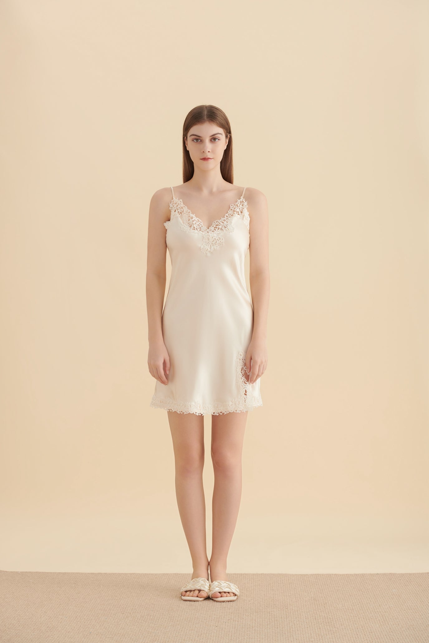 22 Momme Silk Night Dress With Delicate Lace