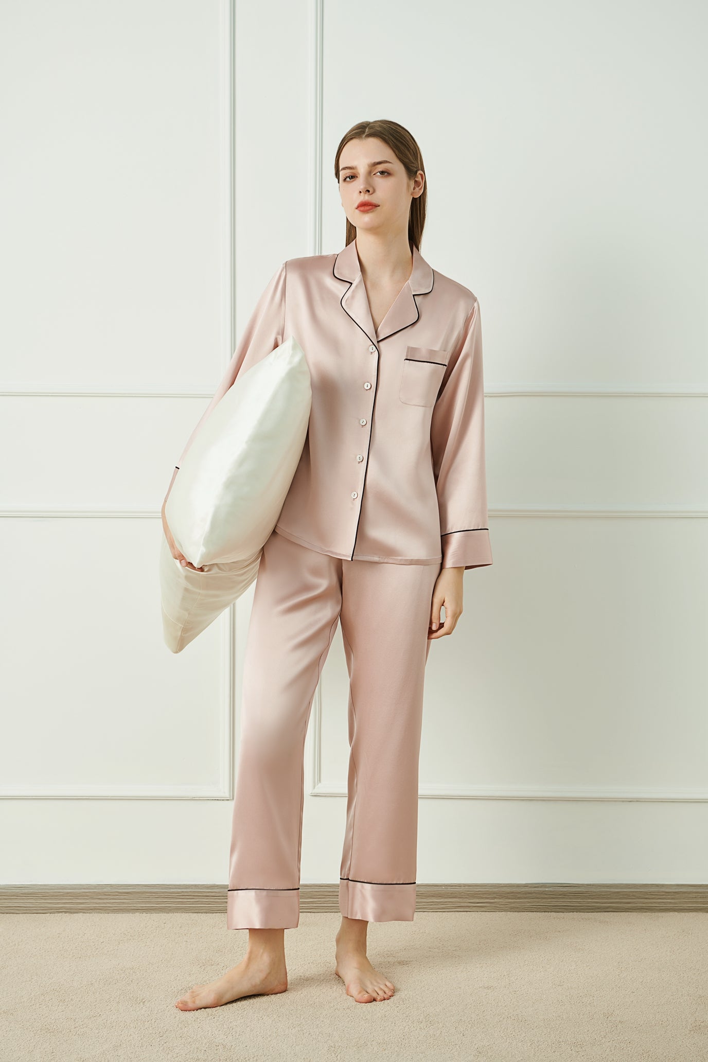 22 Momme Classic Trimmed women Silk Pajamas Set