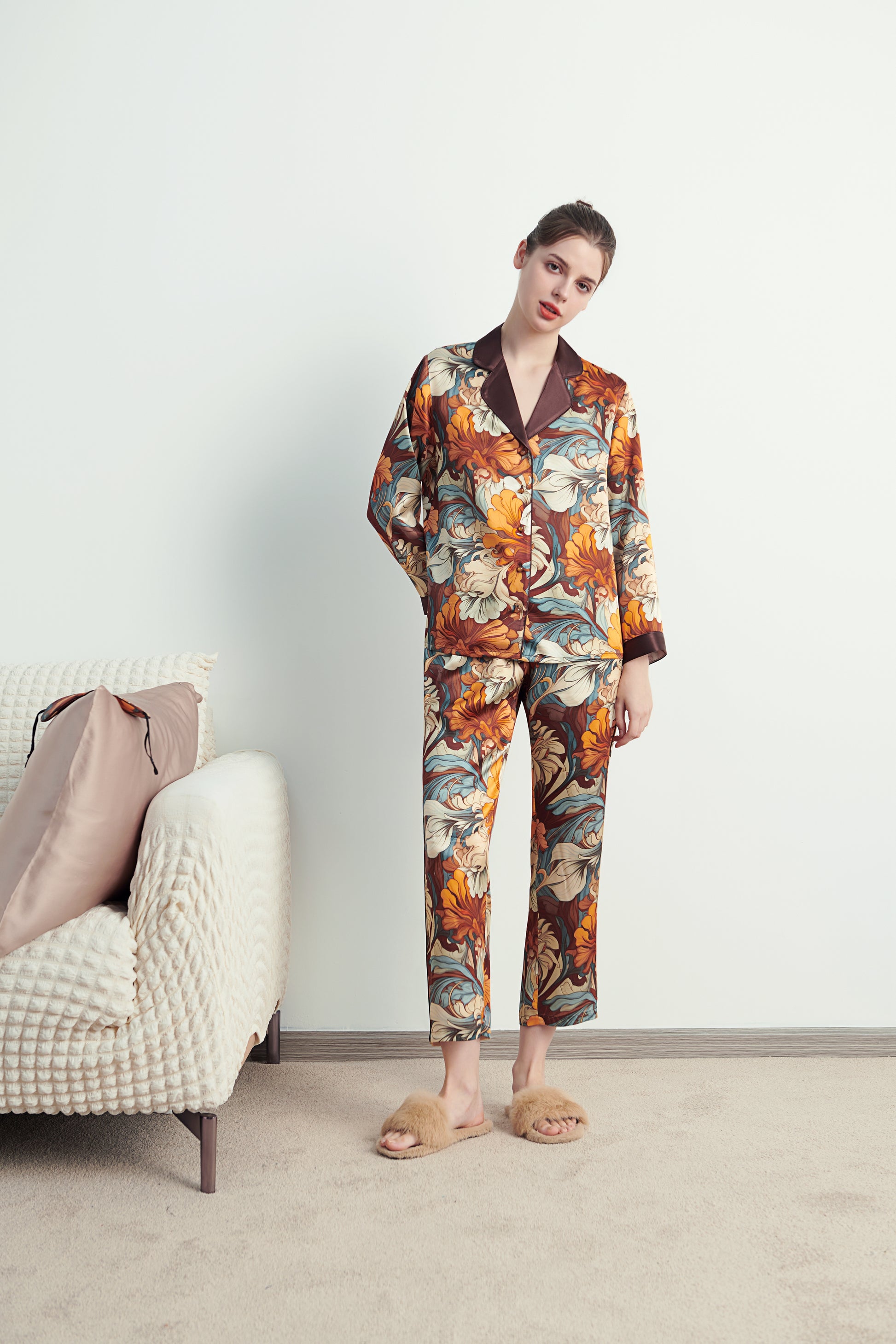 Vintage Petals Silk Pajama Set