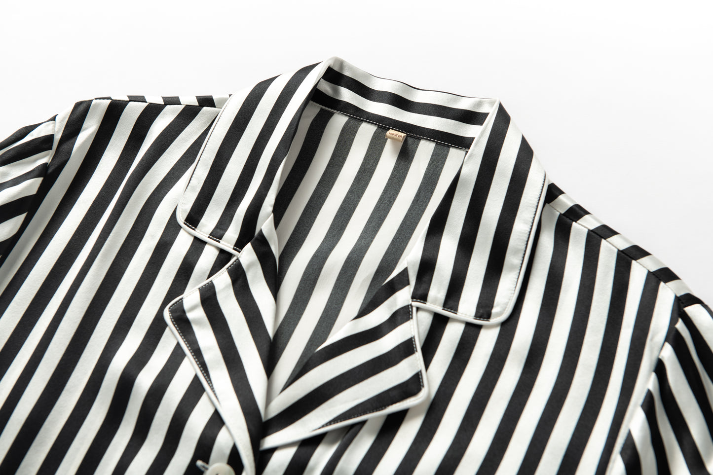 Button-Up Full Length Striped Silk Pajama Set